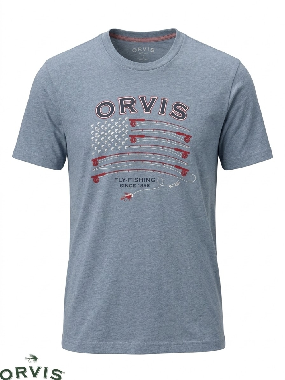 Orvis Graphic T-Shirt Men Size XL 4th Of July Fly Fishing American Flag Grey